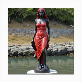 Estatua Vestido Rojo A Orillas De Un Riachuelo Canvas Print