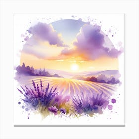 Lavender and Sunset - Watercolor Painting of a Landscape with Purple and Yellow Canvas Print