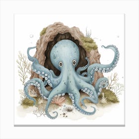 Storybook Style Octopus Relaxing In An Underwater Cave 3 Canvas Print