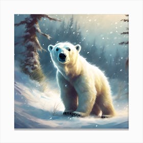 Polar Bear Cub in Snowy Winter Landscape Canvas Print