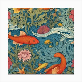 Goldfish And Flowers Canvas Print