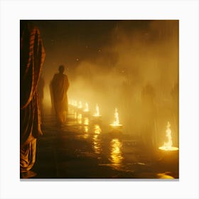 Buddhist Monks In The Rain Canvas Print