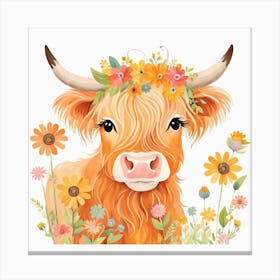 Floral Baby Highland Cow Nursery Illustration (31) Canvas Print