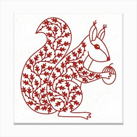 Red Squirrel with Oak Leaves Papercut Canvas Print