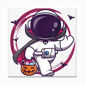 Cute Astronaut In Dracula Costume Halloween Canvas Print