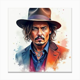 Johnny Depp In An Artistic Watercolor Portrait, Vivid Hues, Abstract Details Canvas Print