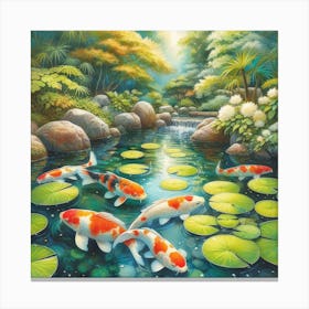 Koi Fish In Pond 3 Canvas Print