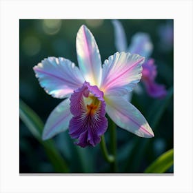 An Ethereal Orchid With Petals Of Cascading, Iridescent Light Blooming In A Magical Garden 1 Canvas Print