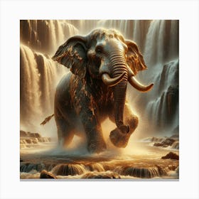 Elephant In The Waterfall Canvas Print