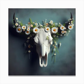 Cow Skull With Daisies Canvas Print