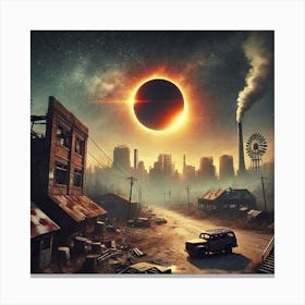 A Solar Eclipse Over A Deserted Post Apocalyptic Town (1) AI Canvas Print