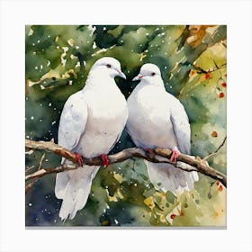 Doves On A Branch Canvas Print