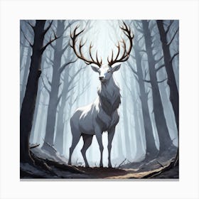 A White Stag In A Fog Forest In Minimalist Style Square Composition 40 Canvas Print