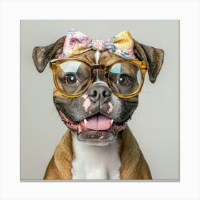 Boxer Dog With Glasses 1 Canvas Print