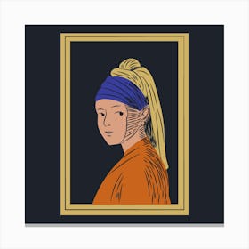 Gray Yellow Illustrative Girl Framed Art Canvas Print