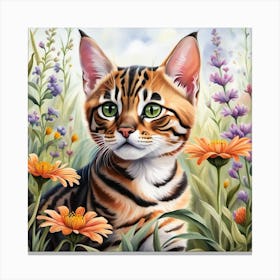Bengal Kitten Digital Watercolor Portrait Canvas Print