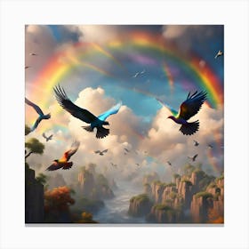Birds Nature Rainbow Colorful Sky Landscape Flight Wings Canvas Print