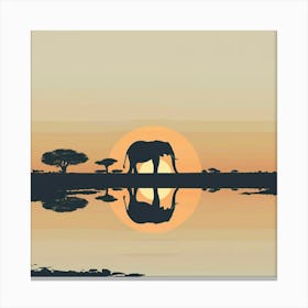 Silhouette Of Elephants At Sunset Canvas Print