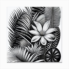 Black And White Tropical Leaves 1 Canvas Print