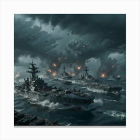 Battleships In The Ocean Canvas Print