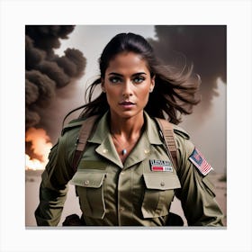 Army Woman in Battlefield Canvas Print