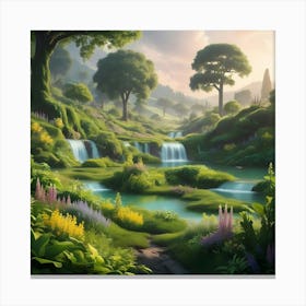 A Serene, Idyllic Landscape Of A Post Human World, Teeming With Vibrant, Emerald Green Foliage, (2) Canvas Print