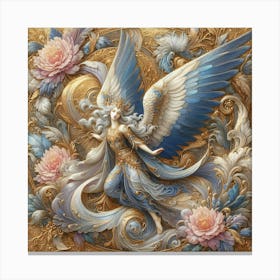 Angel Beauty In Flowers And Gold Ornament Creative Detail Drawing 1 Canvas Print