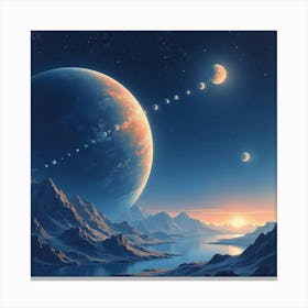 A Watercolor Alien Planet With Multiple Moons Glowing Under Distant Stars 1 Canvas Print