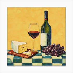 Cheese & Wine Yellow Checkerboard 3 Canvas Print