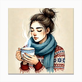 Girl With A Cup Of Coffee vintage art poster Canvas Print