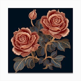 Dark Vintage Line Art of Roses Canvas Print