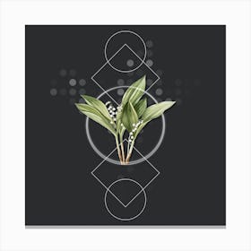 Vintage Lily of the Valley Botanical with Geometric Line Motif and Dot Pattern n.0252 Canvas Print