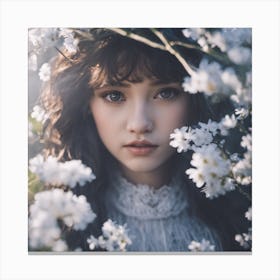 Portrait Of A Girl with flowers Canvas Print