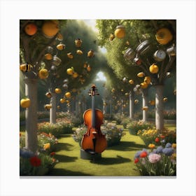 Violin In A Garden 4 Canvas Print