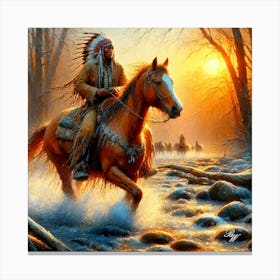 Native American Indian Crossing A Stream 23 Copy Canvas Print