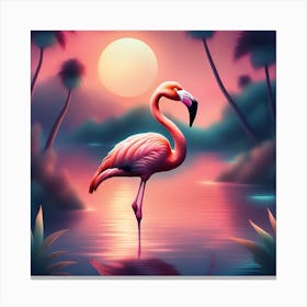 Flamingo Full Moon Canvas Print