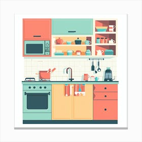 Kitchen Interior Flat Design 2 Canvas Print