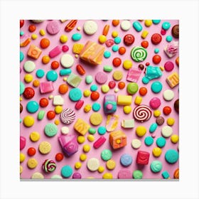 Candy And Sweets On Pink Background Canvas Print
