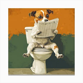 Dog Reading Newspaper On Toilet 2 Canvas Print