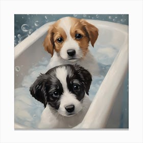 Two Puppies In A Tub Canvas Print