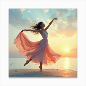 Elegant Dancer With Watercolor Tranquil Dusk Sky 1 Canvas Print