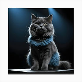 Cat With Blue Collar Canvas Print