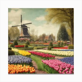 Keukenhof Gardens Netherlands Vintage Botanical (5) 1 Canvas Print