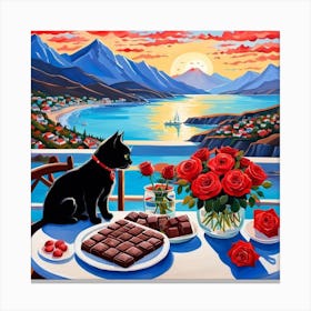 Cat On A Table Canvas Print