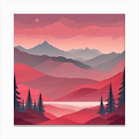 Misty mountains background in red tone 38 Canvas Print