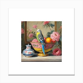 Budgie on a bowl chinoiserie 3 Canvas Print