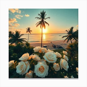 Sunset With Roses4 Canvas Print