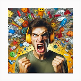 Young Man With Headphones And Social Media Icons Canvas Print