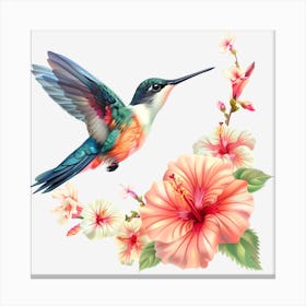 Hummingbird With Flowers Canvas Print