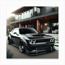 Charcoal Dodge Demon With Full Body Kit In Front Of Modern House 3 Canvas Print